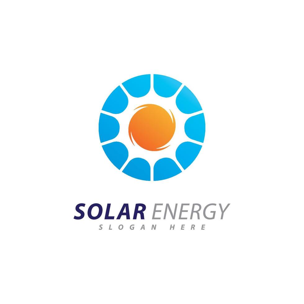 Sonnenenergie-Logo-Design-Vorlage. kreatives solarpanel energie elektrisches stromlogo vektor