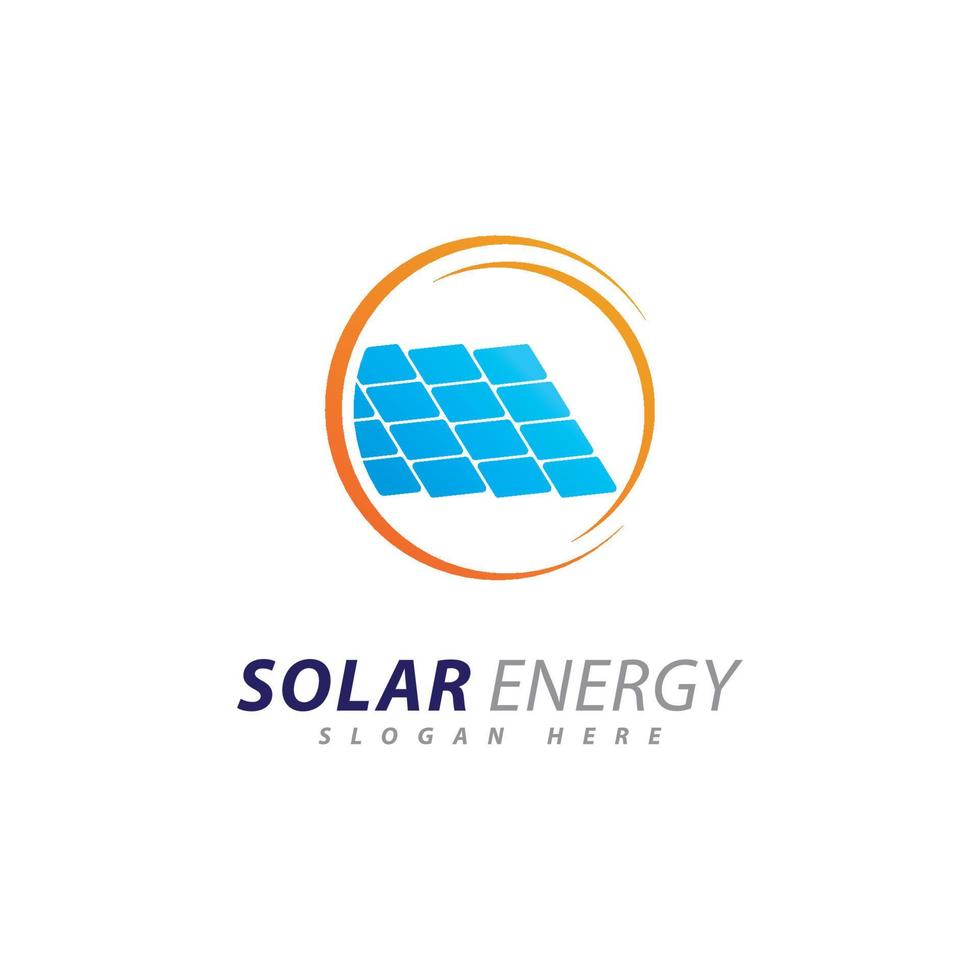 Sonnenenergie-Logo-Design-Vorlage. kreatives solarpanel energie elektrisches stromlogo vektor