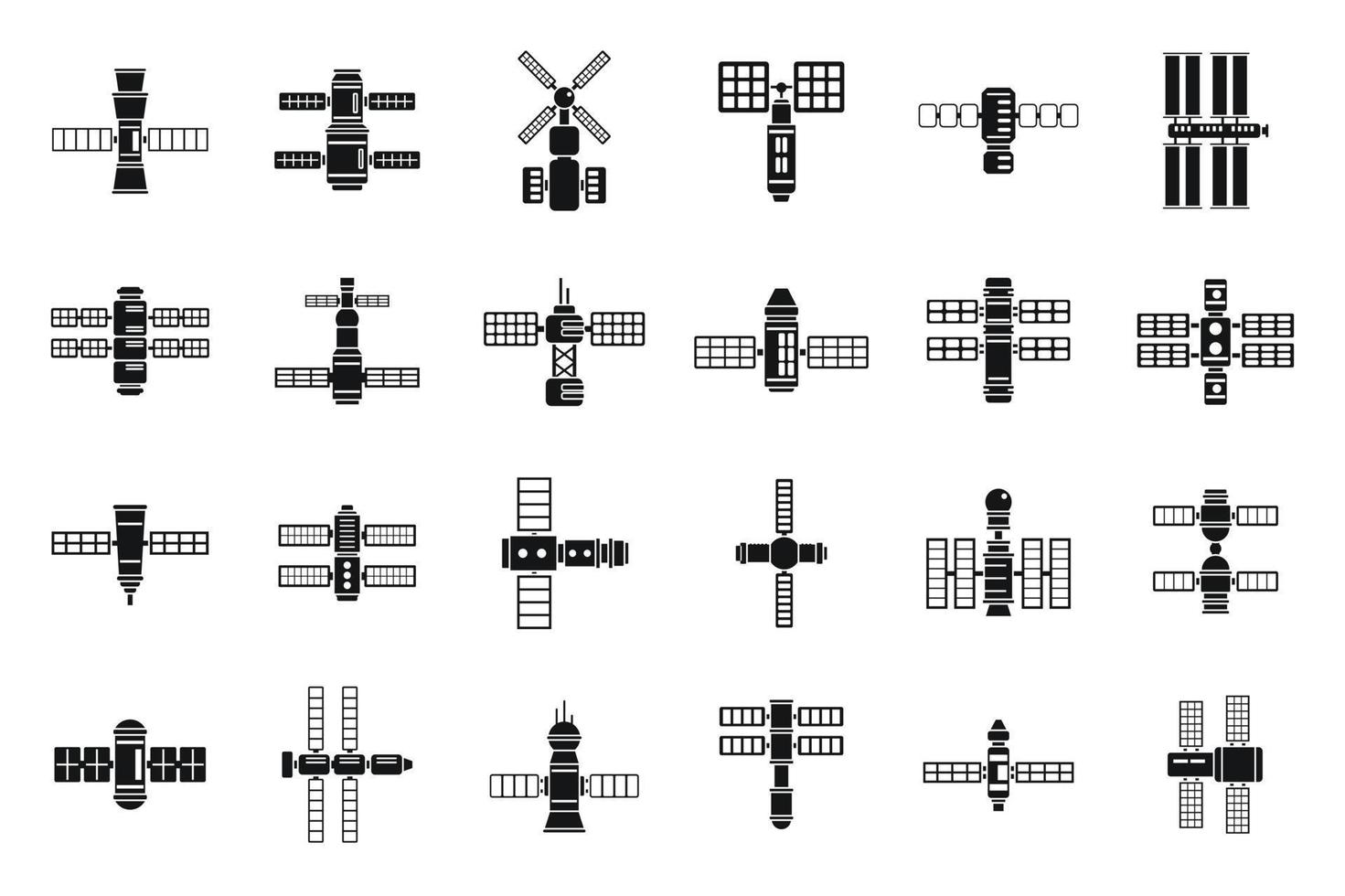 Raumstation-Kommunikationssymbole gesetzt, einfacher Stil vektor