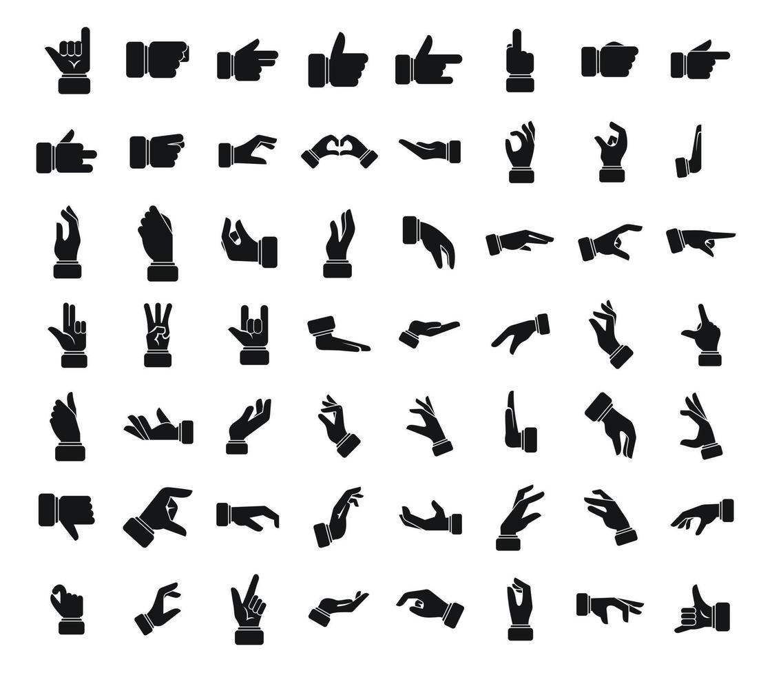 Handgesten-Symbole setzen einfachen Vektor. Finger schütteln vektor