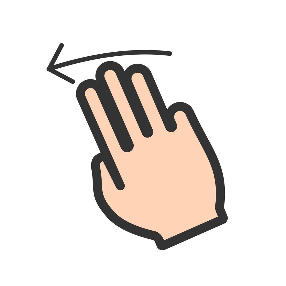 Drei Finger links gefülltes Liniensymbol vektor