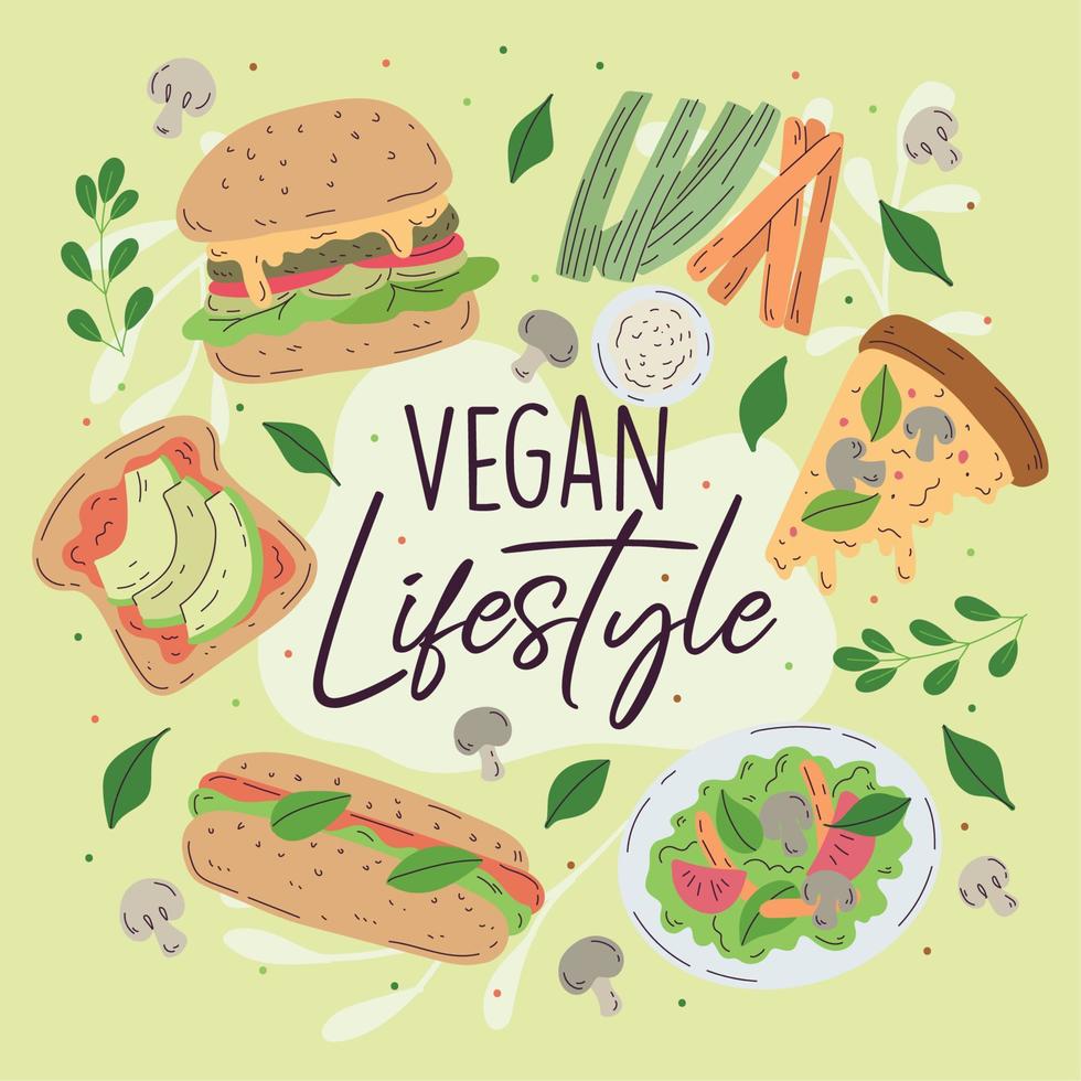 veganska snabbmatsprodukter köttfri mat vegansk livsstilsvektor vektor
