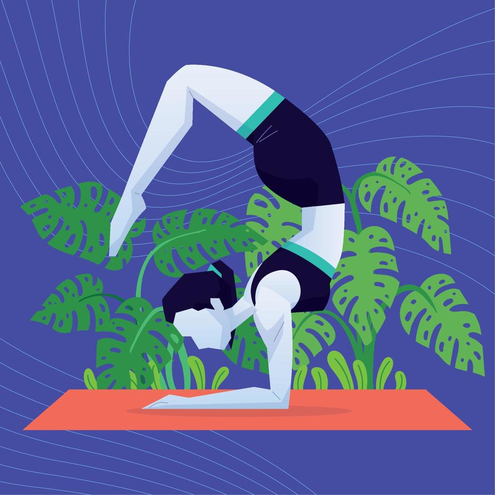 isolierte abstrakte Mädchenfigur, die Yoga-Übungen macht vektor
