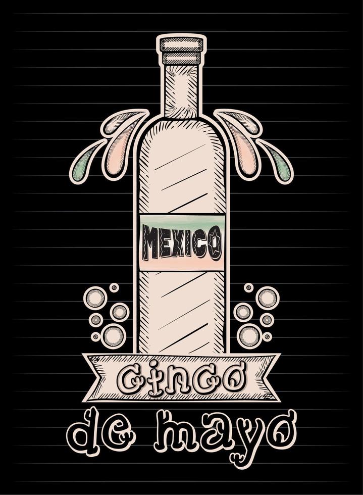 Skizze einer Tequila-Flasche mit Ornamenten Vintage Cinco de Mayo-Vektor vektor