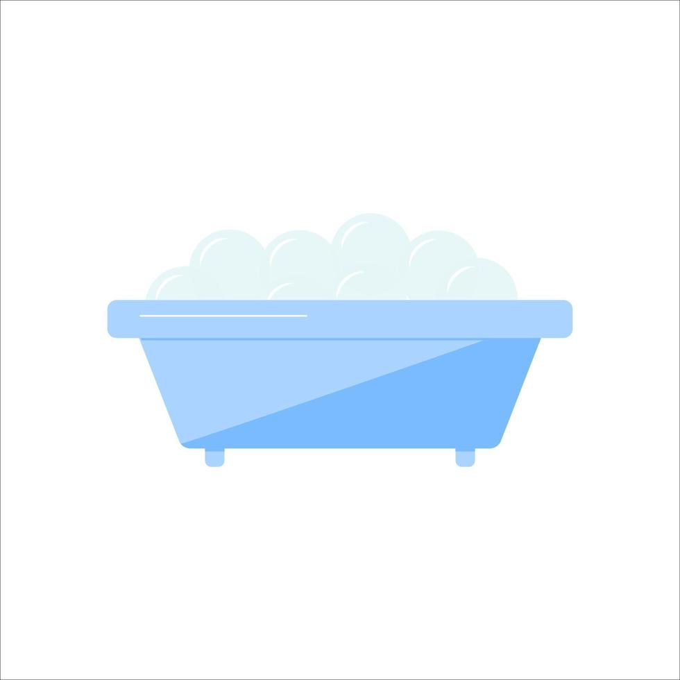 Badewanne mit Blasen lokalisierte Illustration auf weißem Hintergrund. Symbol, Druck, Aufkleber. Reinigungskonzept. Vektorbild. flacher Stil vektor