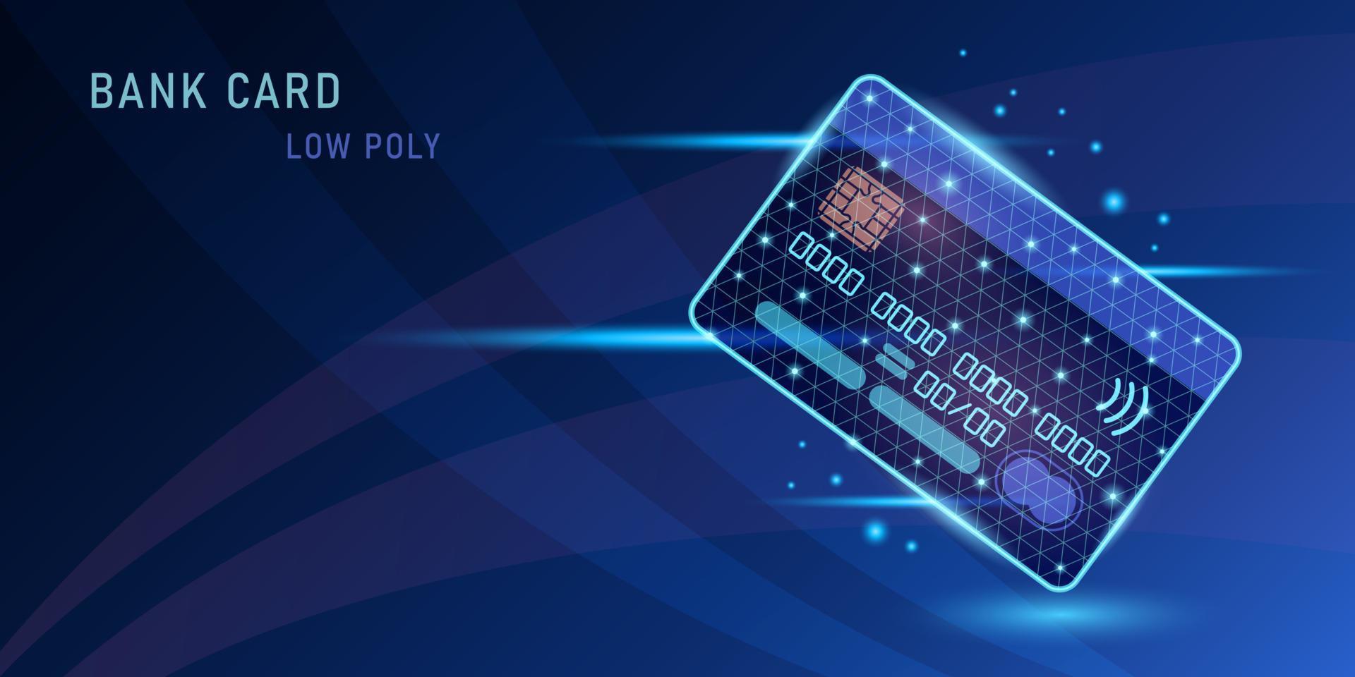 bankkarte low poly mit lichteffekt auf dunkelblauem hintergrund vektor