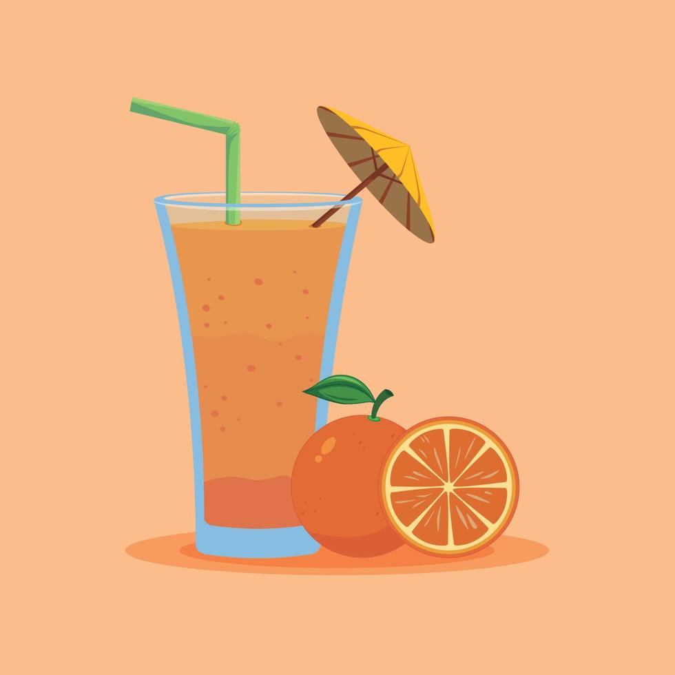 Orangen-Smoothie-Illustration isoliert auf pastellorangefarbenem Hintergrund vektor