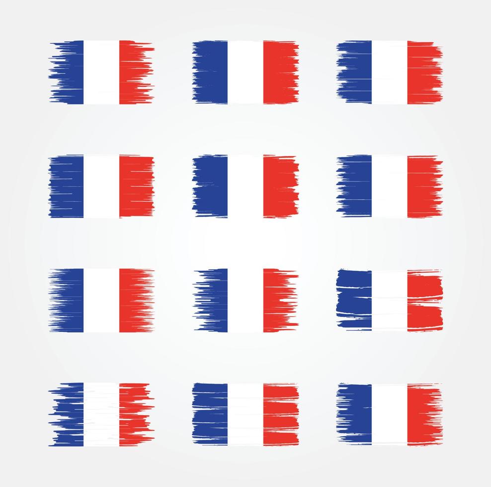 Pinselsammlungen mit französischer Flagge. Nationalflagge vektor