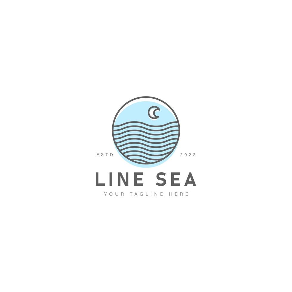 havsvatten med halvmåne linje logotyp design ikon illustration vektor