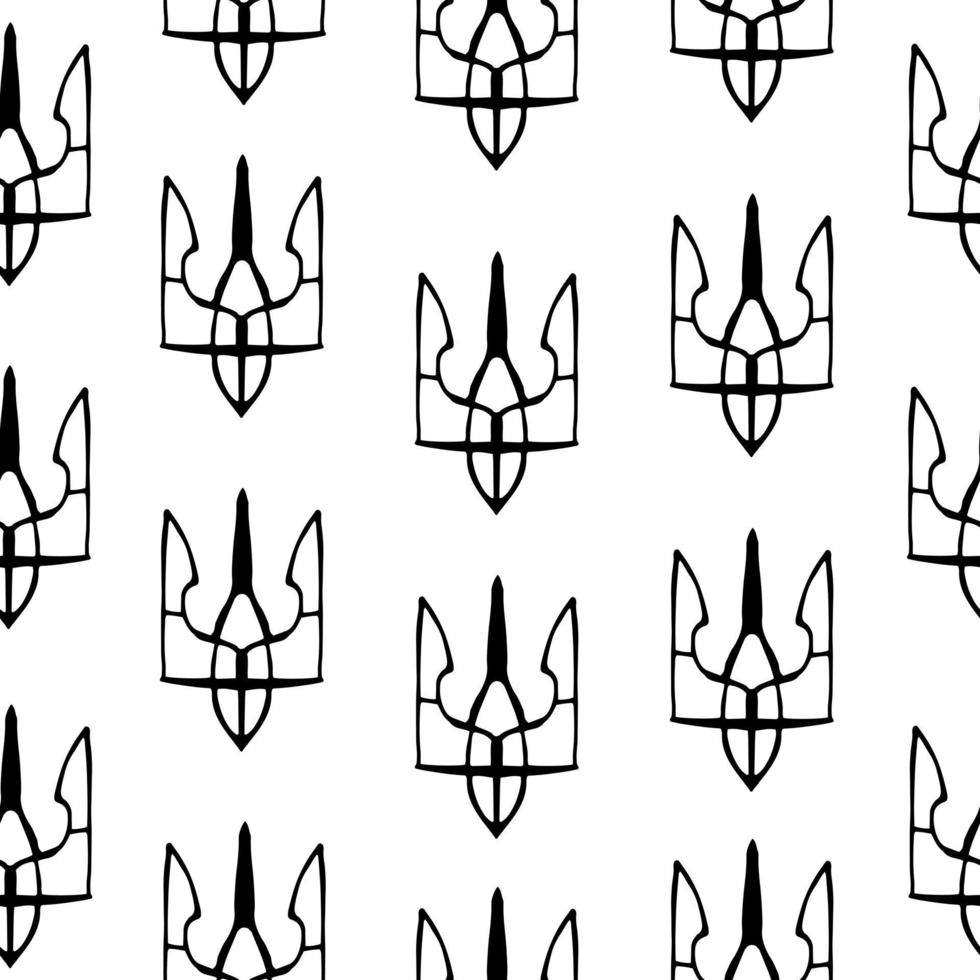sömlösa ukrainska mönster med söta doodle kontur handritad treudd. vektor