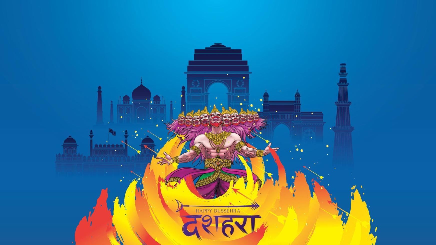 kreativ vektorillustration av lord rama som dödar ravana i glad dussehra navratri affischfestival i Indien. översättning dussehra vektor