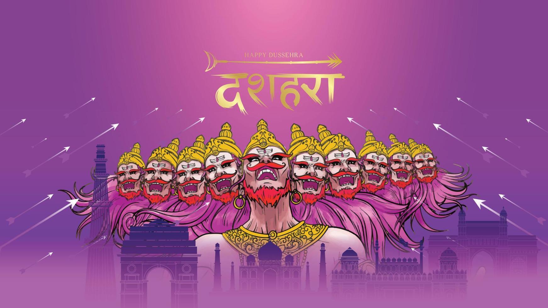 kreative vektorillustration von lord rama, der ravana beim glücklichen dussehra navratri poster festival von indien tötet. übersetzung dussehra vektor