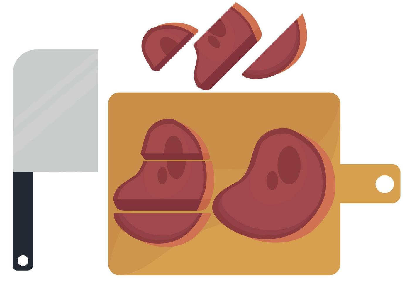 illustration av nötkött som skärs i bitar på en skärbräda vektor