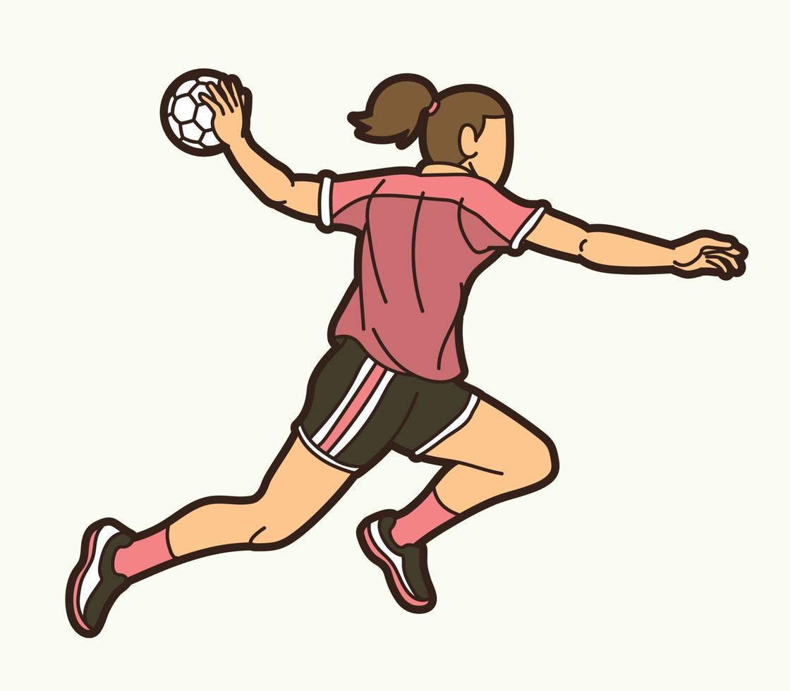 Cartoon-Handball-Sport-Spielerin läuft Aktion vektor