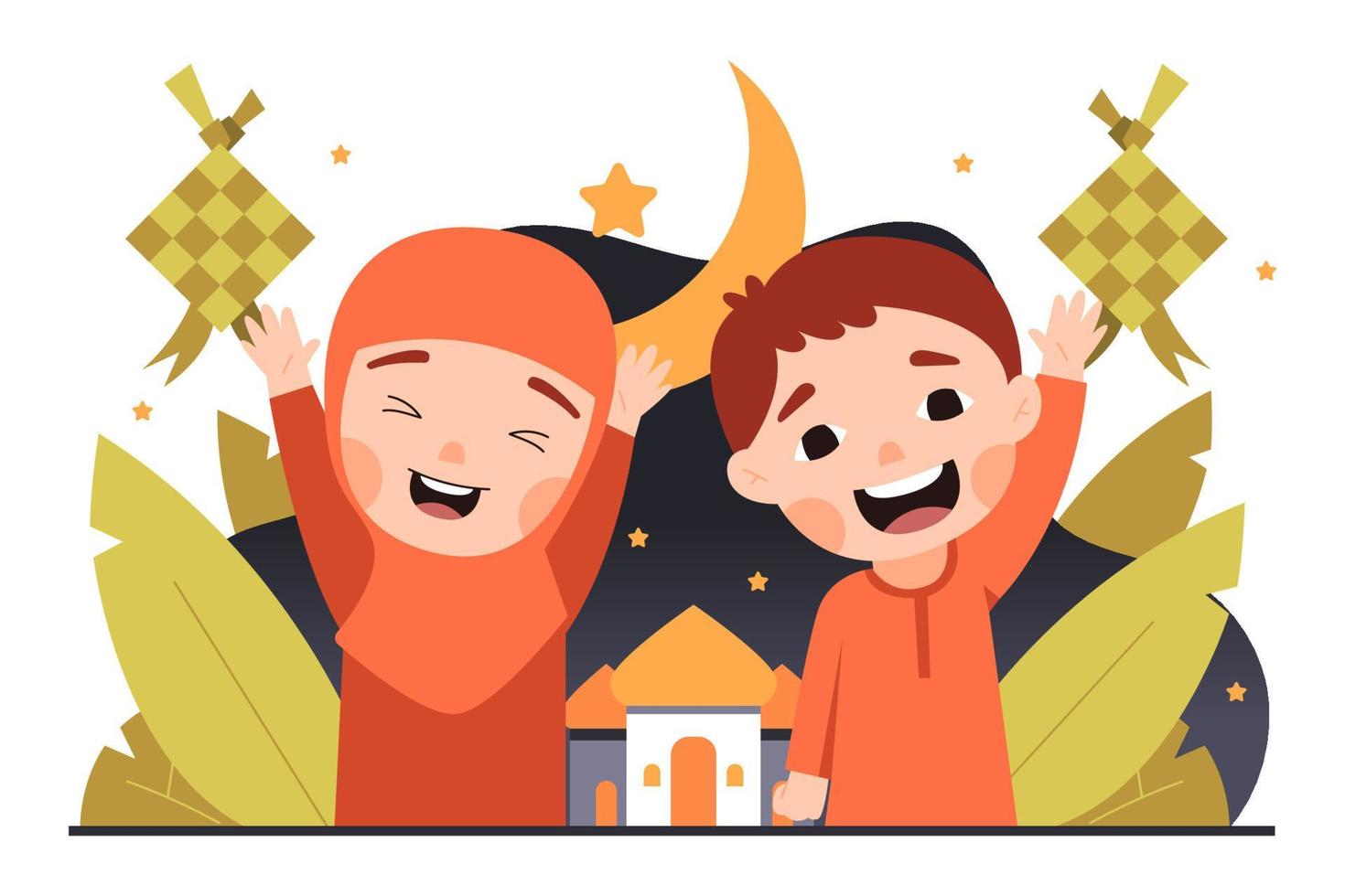 kinder am eid al fitr tag flache illustration vektor