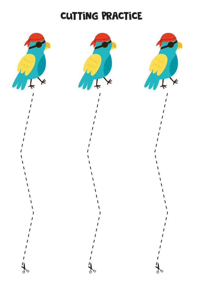 skärövning för barn med papegojapirat. vektor