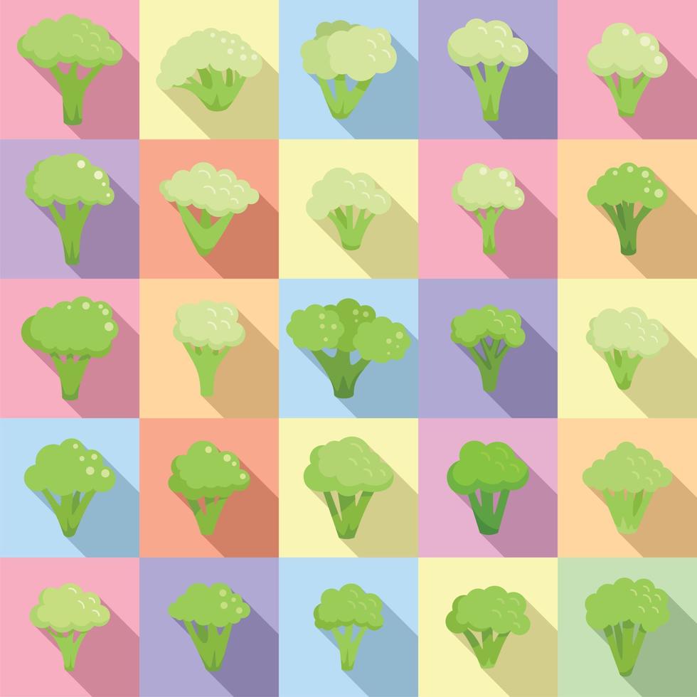 Brokkoli-Symbole setzen flachen Vektor. veganes Essen vektor