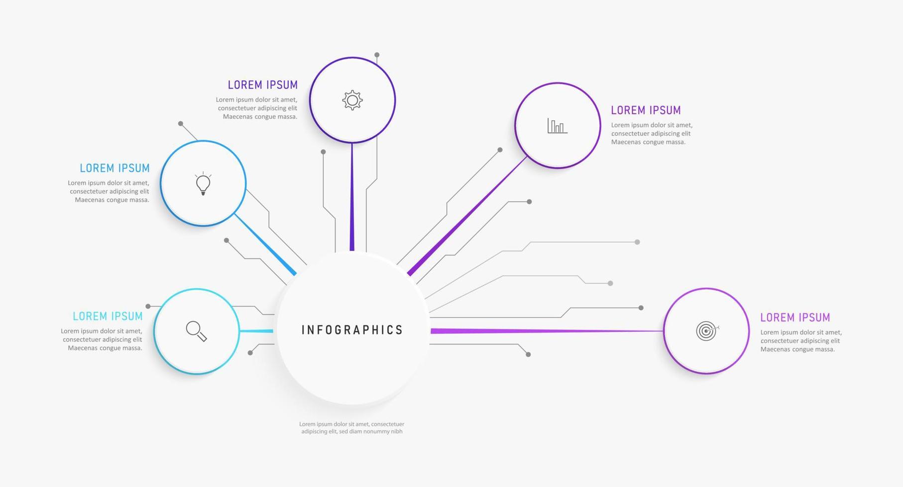 Vektor-Infografik-Etikettendesign-Vorlage mit Symbolen und 5 Optionen oder Schritten. kann für Prozessdiagramme, Präsentationen, Workflow-Layouts, Banner, Flussdiagramme und Infografiken verwendet werden. vektor