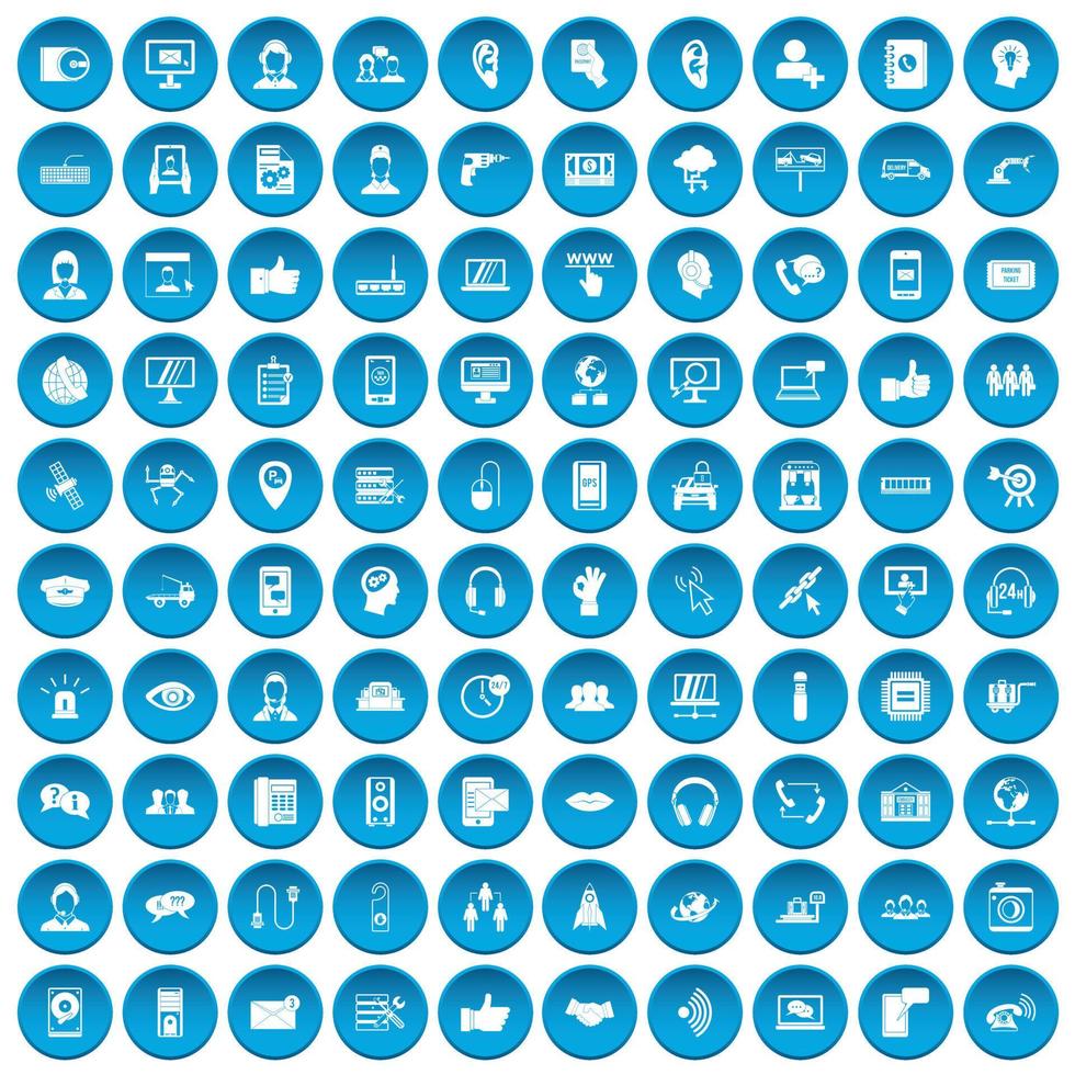 100 Call-Center-Symbole blau gesetzt vektor