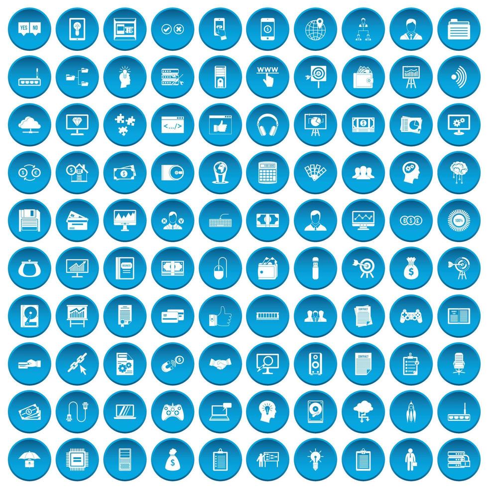 100 IT-Business-Symbole blau gesetzt vektor