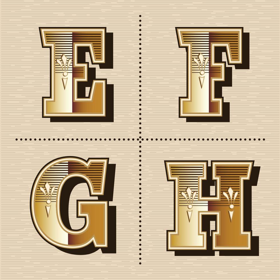 vintage västra alfabetet bokstäver teckensnitt design vektorillustration e, f, g, h vektor