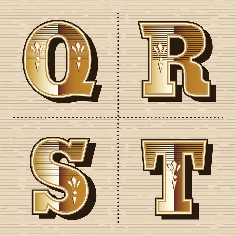 Vintage Western Alphabet Buchstaben Schriftart Design Vektor Illustration q, r, s, t