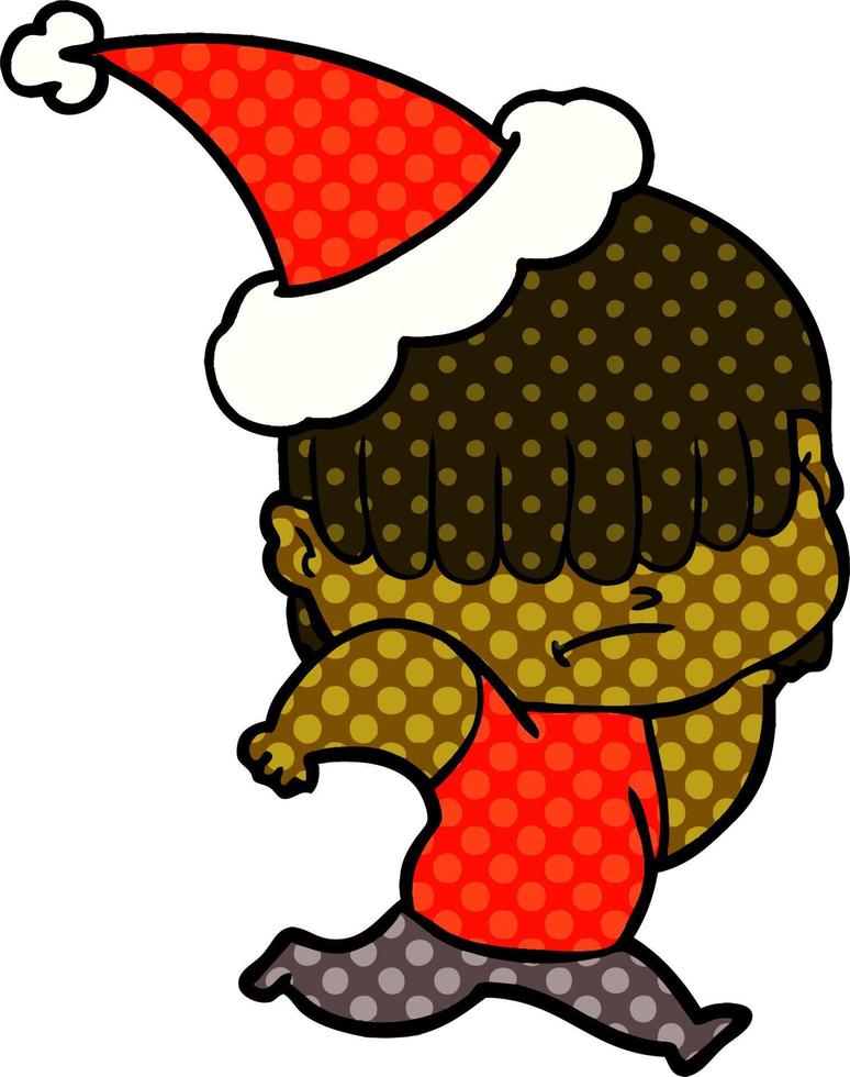 Comic-Stil-Illustration eines Jungen mit unordentlichem Haar mit Weihnachtsmütze vektor