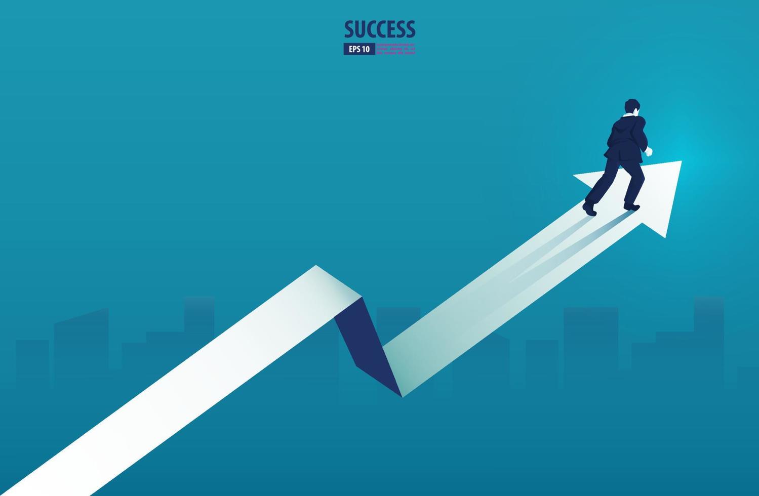 affärspil koncept med affärsman på pilen kör till framgång. växa diagram upp öka vinst försäljning och investeringar. bakgrund vektor