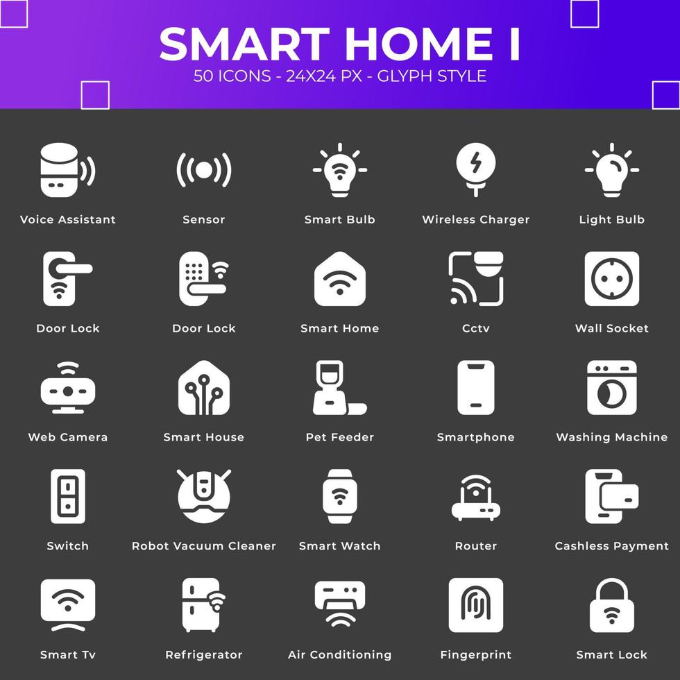 Smart-Home-Icon-Pack mit solidem Stil vektor