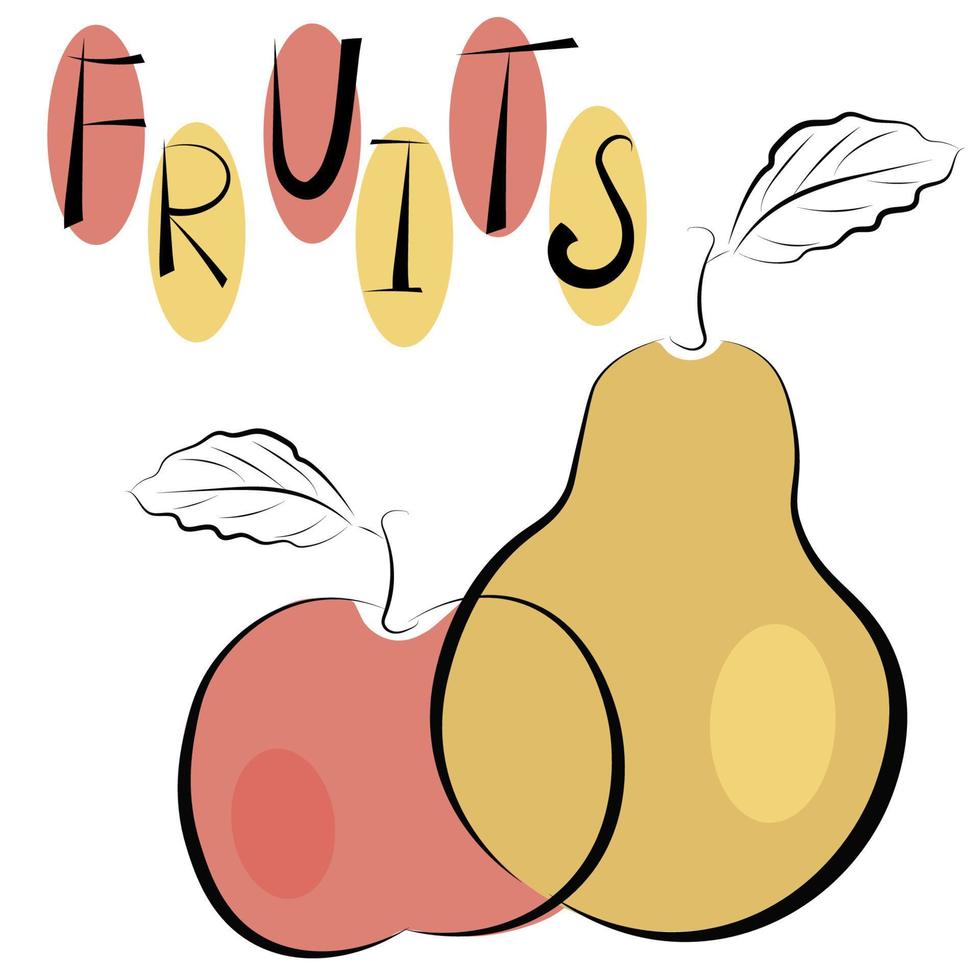 Birne und Apfel. bild, logo für lebensmittelgeschäft, werbung, menü. vektor