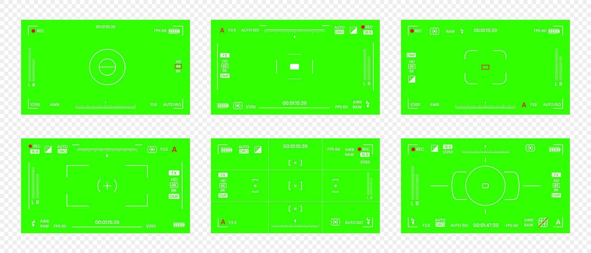 grün gefärbte Chroma-Key-Kamera Rec-Rahmen Sucher-Overlay-Hintergrundbildschirm flache Design-Vektorillustration. vektor