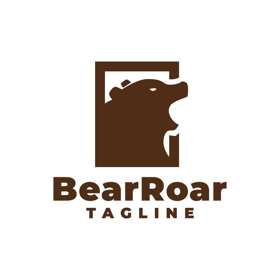 illustration av björn som ryter inuti en rektangel. vintage björn logotyp mall. vektor