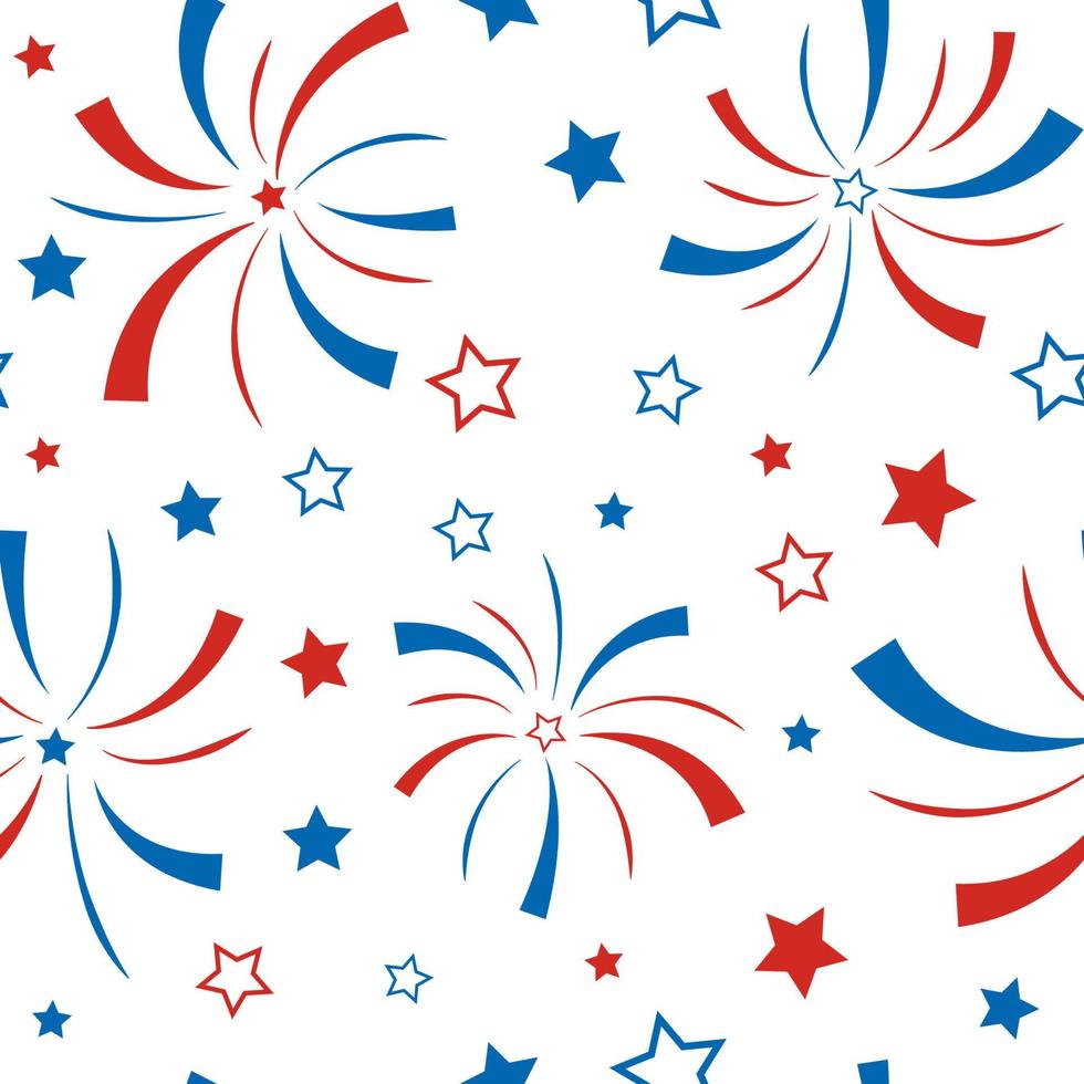 nahtloses muster mit sternen und feuerwerk. amerikanischer glücklicher unabhängigkeitstag. 4. Juli. Vektor-Tapete. vektor