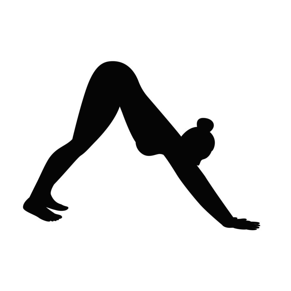 weibliche Silhouette in Yoga-Pose nach unten gerichteter Hund vektor