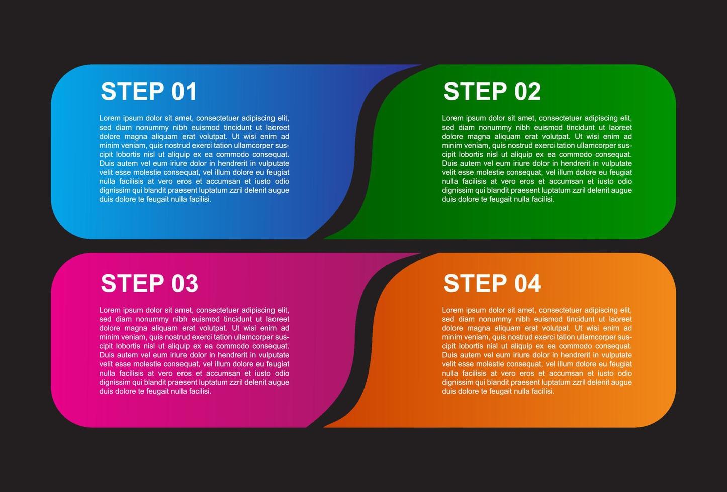 4 Stufen von Infografik-Elementen in Vollfarbe. Designs für Banner, Präsentationen und mehr. vektor