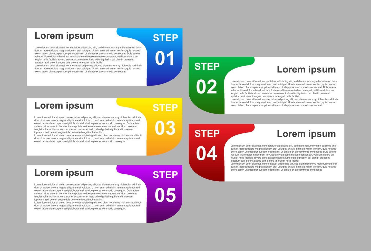 5-stufige Infografik-Vorlage mit Vollfarbe. Designs für Banner, Präsentationen und mehr. vektor