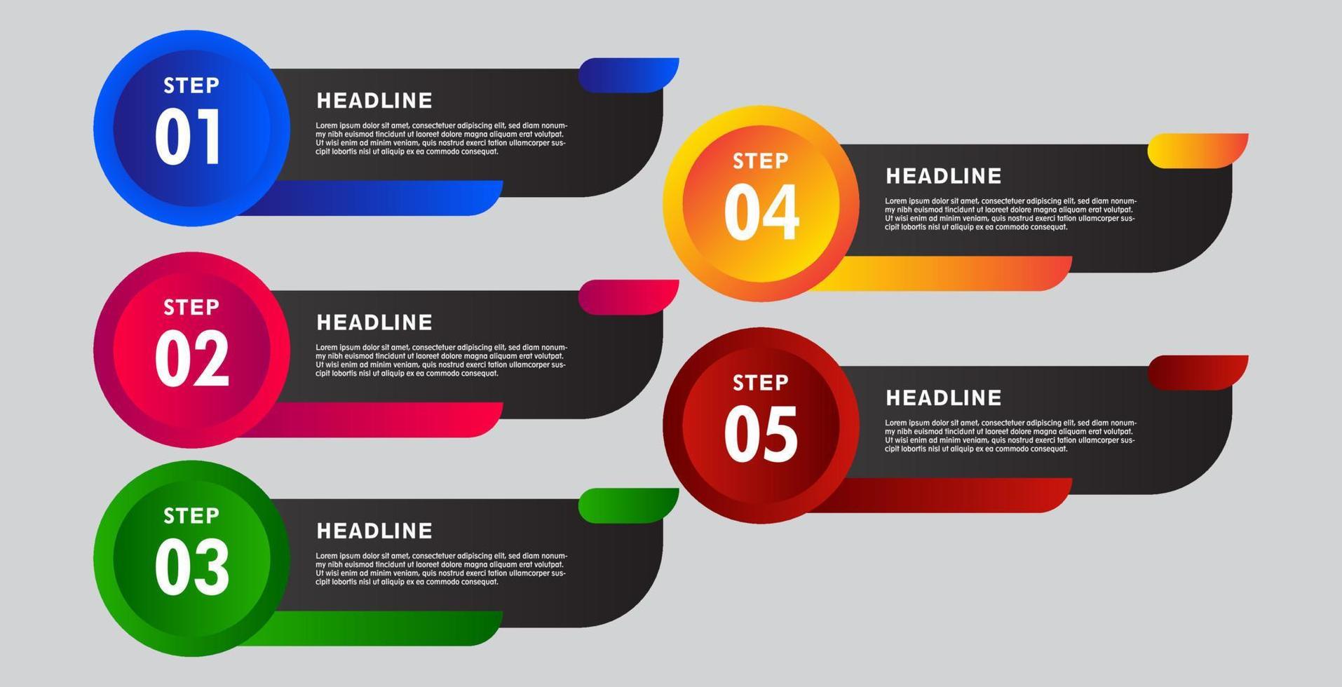 5 Stufen mit bunten Infografik-Elementen. Designs für Banner, Präsentationen und mehr. vektor