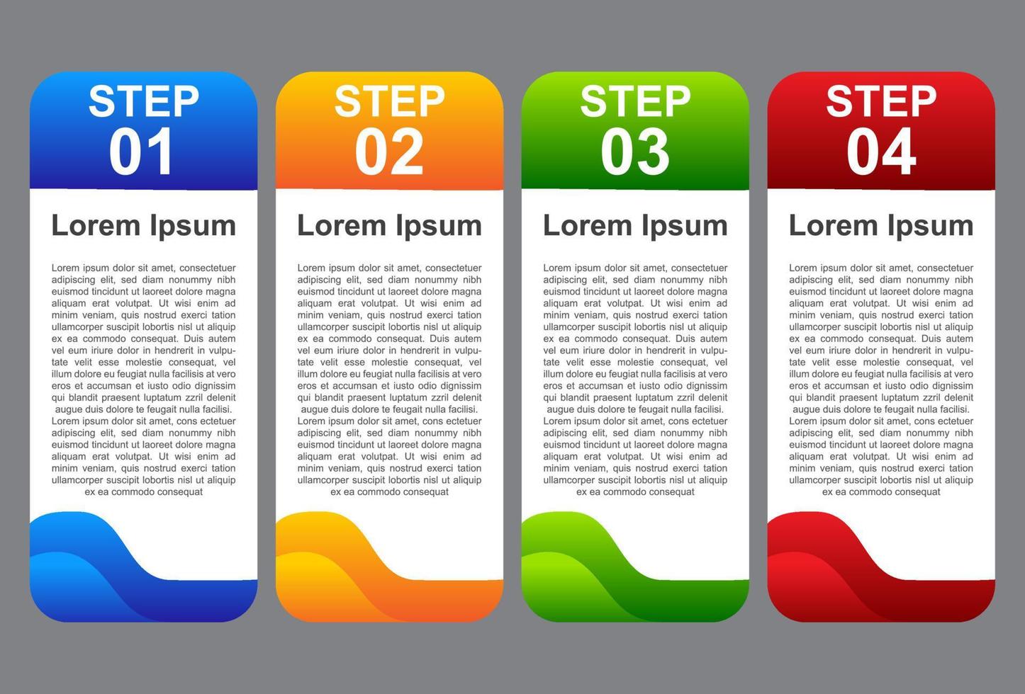 4 Stufen von Infografik-Elementen in Vollfarbe. Designs für Banner, Präsentationen und mehr. vektor