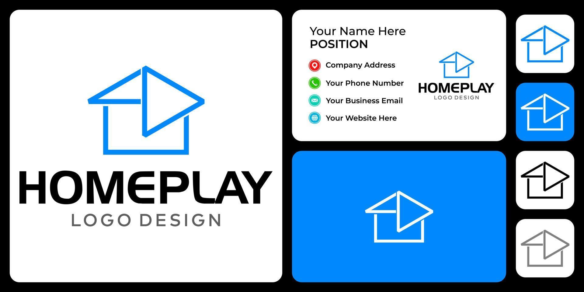 home and play logo design mit visitenkartenvorlage. vektor