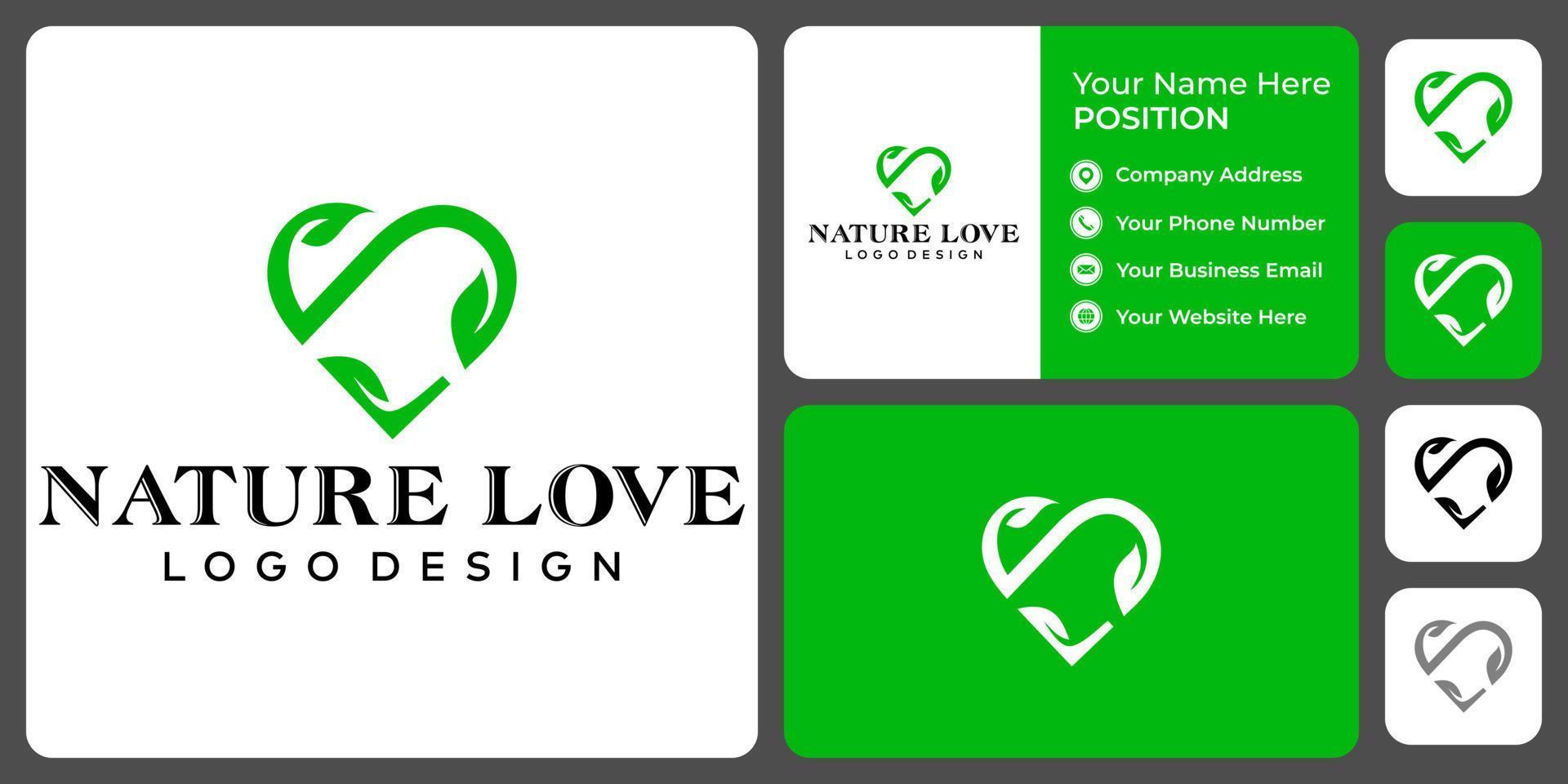 Naturliebe Logodesign mit Visitenkartenvorlage. vektor