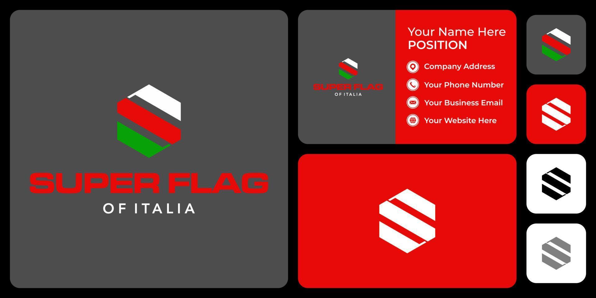 bokstaven s monogram italiensk flagga logotyp design med visitkortsmall. vektor