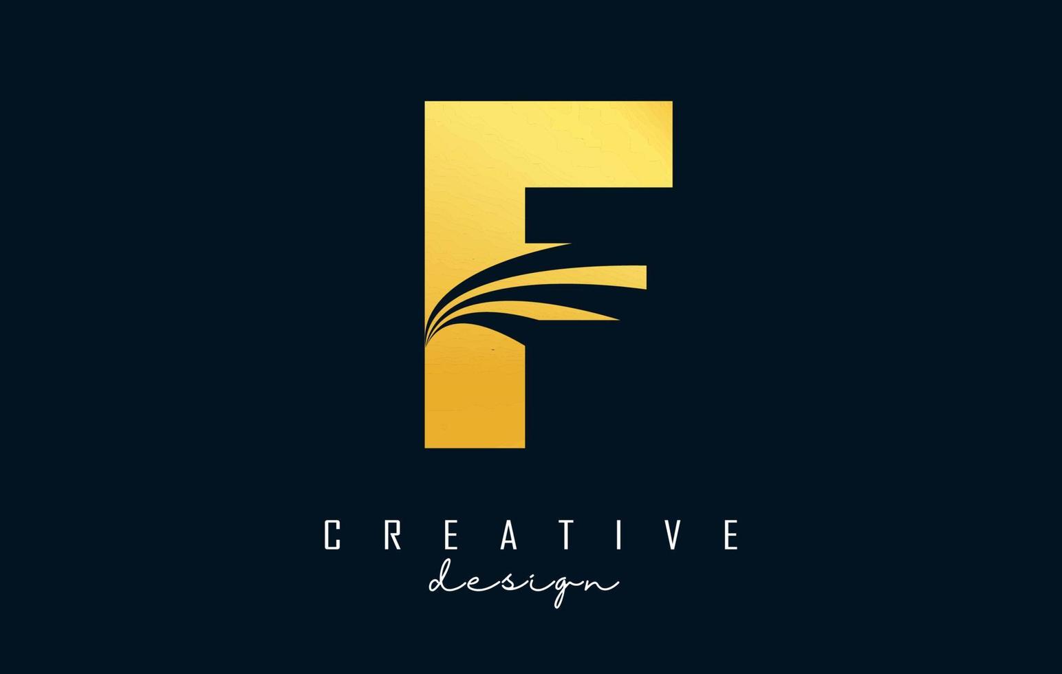 kreatives goldenes f-logo mit führenden linien und straßenkonzeptdesign. Buchstabe f mit geometrischem Design. vektor