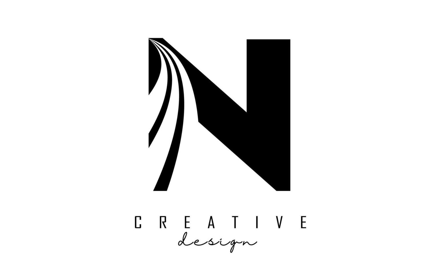 schwarzes buchstabe-n-logo mit führenden linien und straßenkonzeptdesign. buchstabe n mit geometrischem design. vektor
