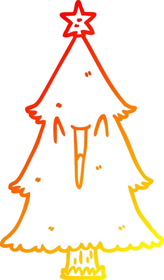 warme Gradientenlinie Zeichnung Weihnachtsbaum vektor
