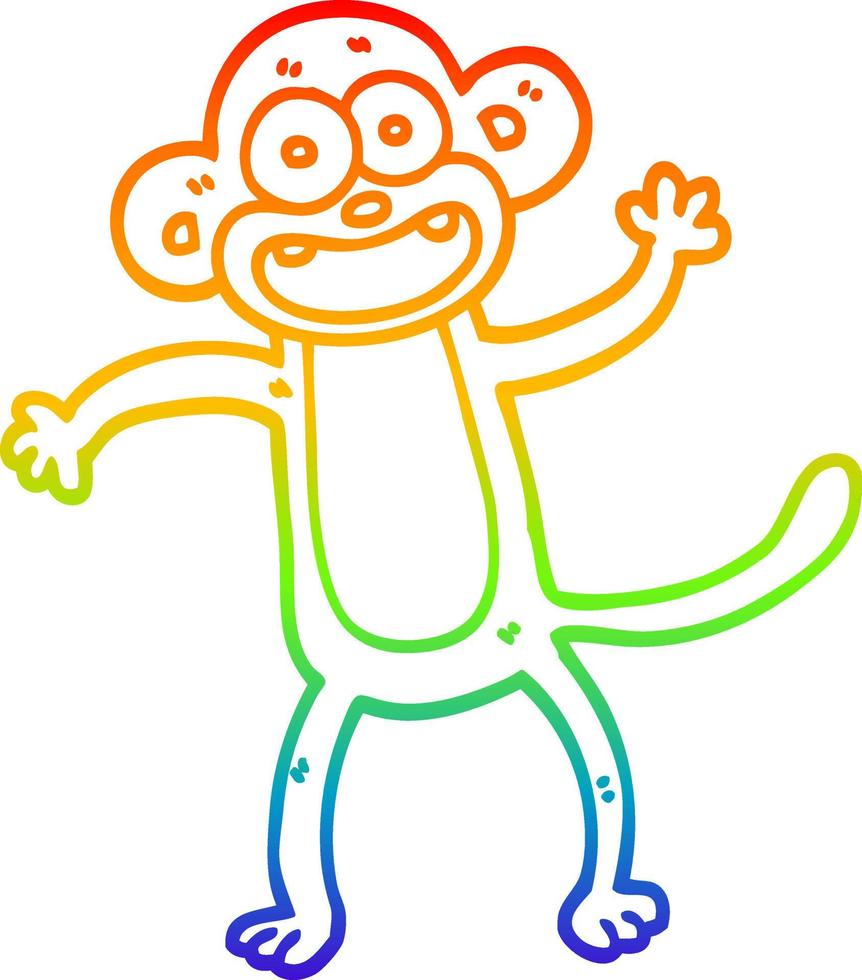 Regenbogen-Gradientenlinie Zeichnung Cartoon verrückter Affe vektor
