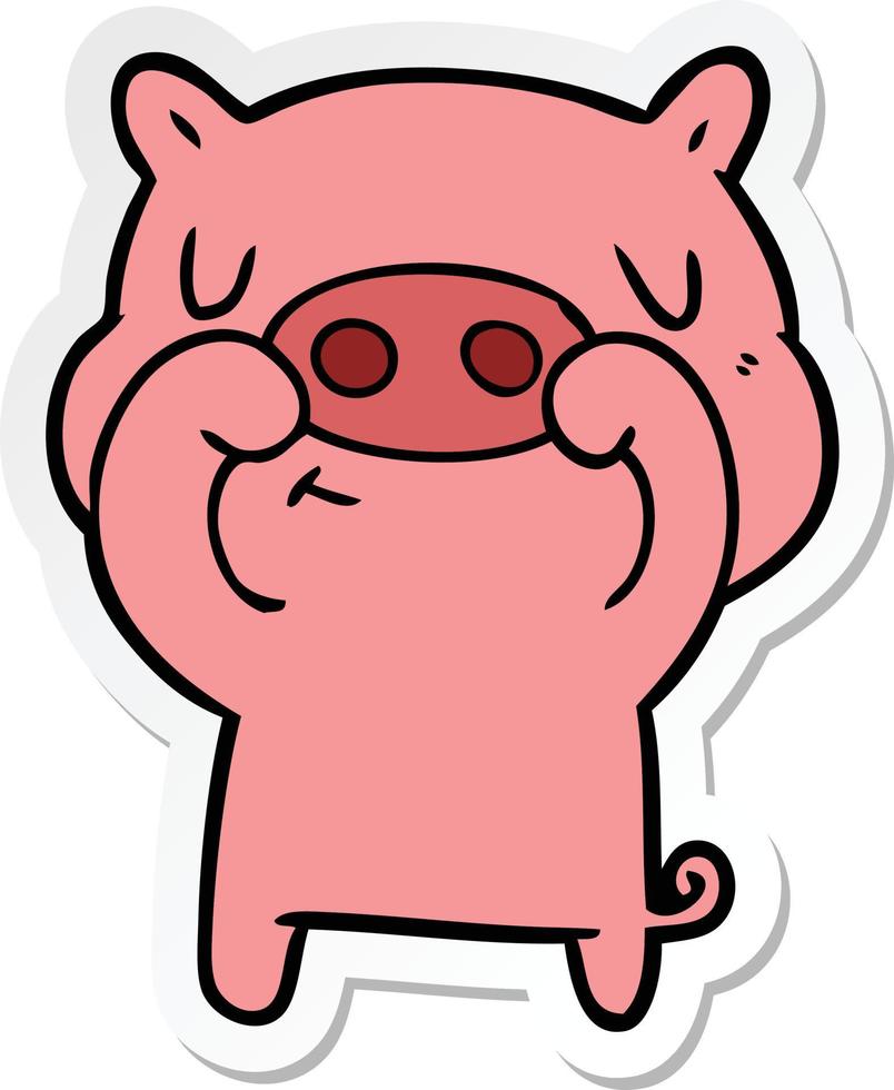 Aufkleber eines Cartoon-Content-Schweins vektor