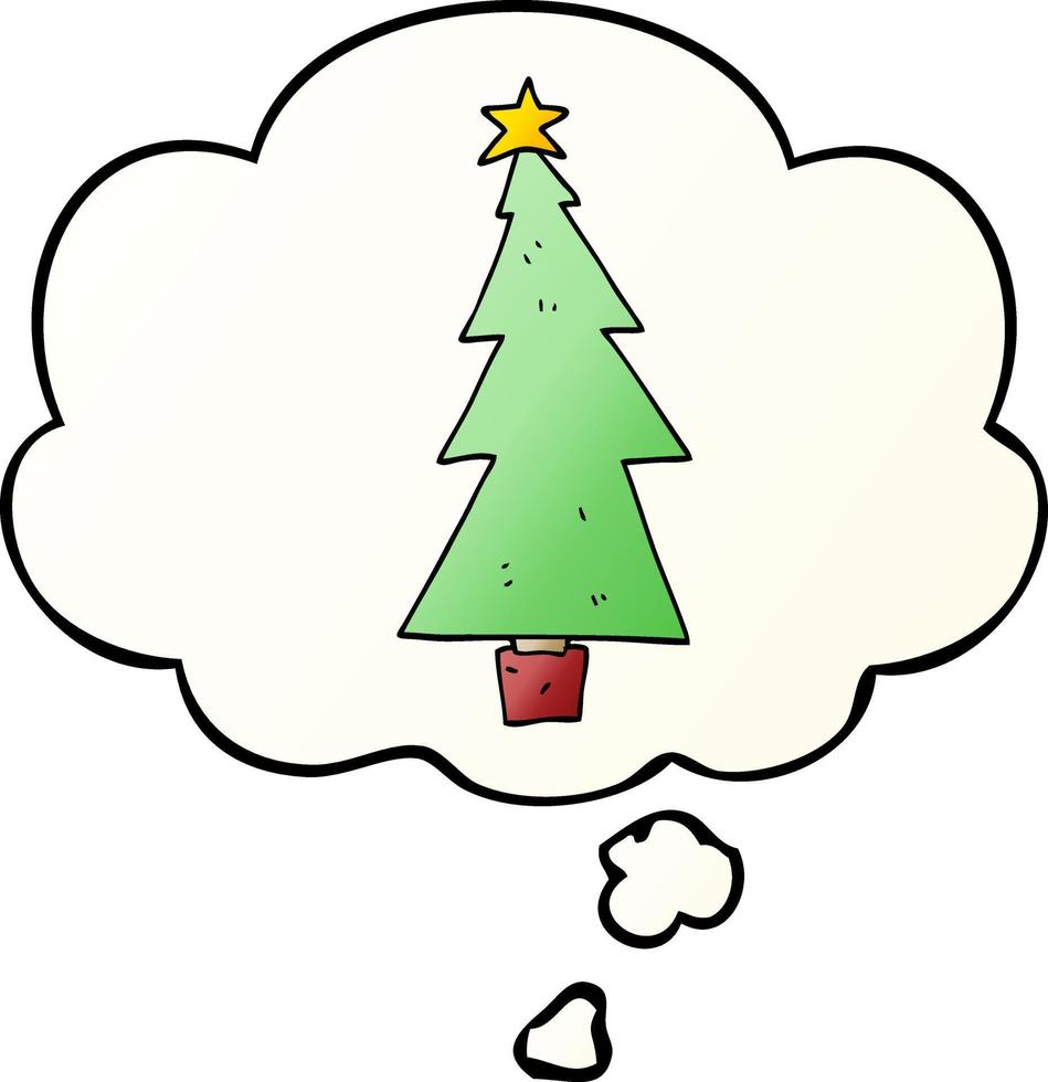 tecknad julgran och tankebubbla i slät gradientstil vektor