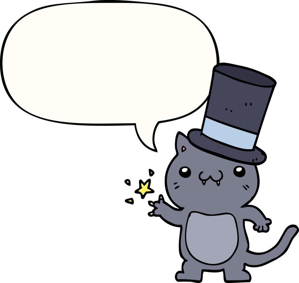 tecknad katt bär hög hatt och pratbubbla vektor