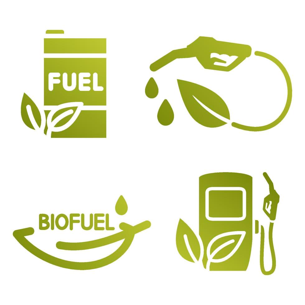 Reihe von Symbolen für Biokraftstoffe. Tankstelle, Zapfpistole, Ölfass. Gas-, Diesel- oder Benzingeräte. Symbol für umweltfreundliche Industrie, Umwelt und alternative Energie vektor