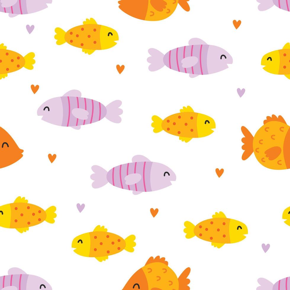 Nahtloses Muster mit niedlichen Fischen und Herzen. vektor kindliche illustration